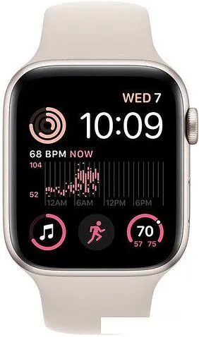 Умные часы Apple Watch SE 2 44 мм (алюминиевый корпус, звездный свет/звездный свет, спортивный силиконовый ремешок M/L)