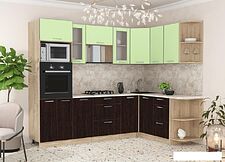 Готовая кухня Интерлиния Мила 1.68x2.6 правая (салатовый/дуб венге/малага) Готовая кухня Интерлиния Мила 1.68x2.6 правая (салатовый/дуб венге/малага)