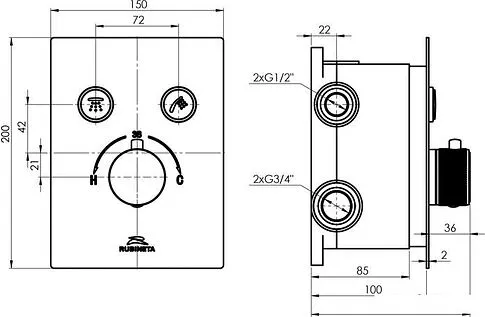 Душевая система Rubineta Thermo-2F-Olo SQ 625039