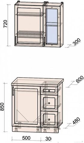 Готовая кухня Интерлиния Тренд 0.8А (индиго/индиго/опал светлый)