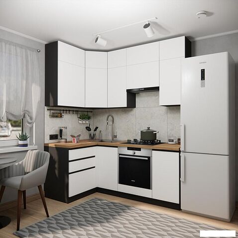 Готовая кухня ВерсоМебель Эко Премиум 1.2x2.0 левая (белый фасадный/ст. дуб вотан)