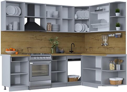 Готовая кухня Интерлиния Тренд 1.7x2.6 правая (луна/луна/бискайская сосна)