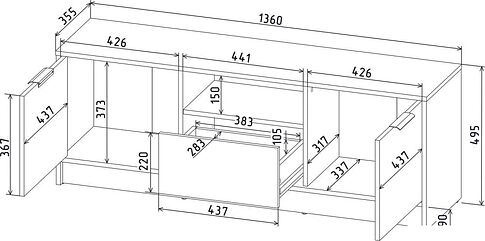 Тумба Интерлиния ТВ Концепт КТ-ТВ3-50 (антрацит/дуб золотой)