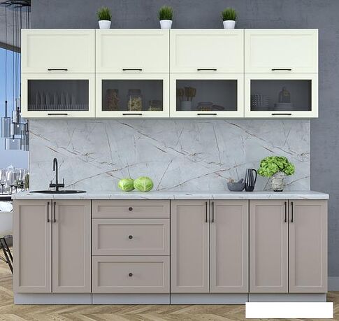 Готовая кухня Интерлиния Тренд 2.4Б (луна/белый/серый каспий)