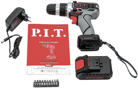 Дрель-шуруповерт P.I.T. PSR18-D3 Promo (с 1-им АКБ, набор оснастки)
