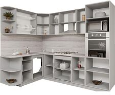 Готовая кухня Интерлиния Мила Gloss 1.68x2.6 левая (белый софт/серый софт/травертин серый) Готовая кухня Интерлиния Мила Gloss 1.68x2.6 левая (белый софт/серый софт/травертин серый)