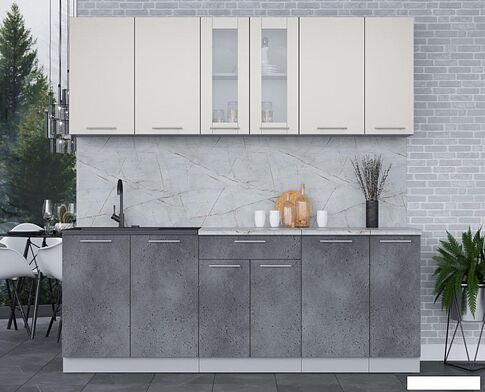 Готовая кухня Интерлиния Мила 21 (персидский жемчуг/бетон портленд/серый каспий)