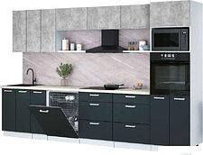 Готовая кухня Интерлиния Мила Лайт 3.3-ПМ1-2 (бетон/антрацит/опал светлый)