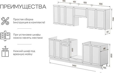 Готовая кухня Mio Tesoro Корнелия Ода-плюс 2.4 без столешницы (капучино)
