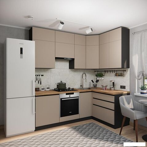 Готовая кухня ВерсоМебель Эко Премиум 1.4x2.2 правая (глиняный серый/ст. дуб вотан)