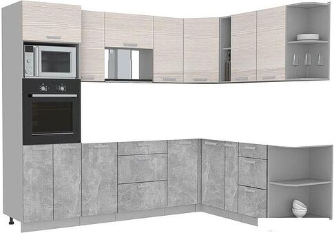 Готовая кухня Интерлиния Мила Лайт 1.88x2.6 правая без столешницы (вудлайн кремовый/бетон)