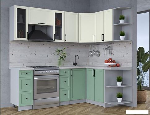 Готовая кухня Интерлиния Тренд 1.5x2.2 правая (мята/белый/бискайская сосна)