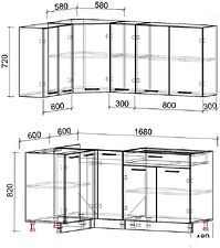 Готовая кухня Интерлиния Мила Лайт 1.2x1.7 без столешницы (белый платинум/дуб серый)