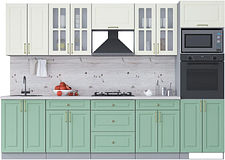 Готовая кухня Интерлиния Мила Шато 3.0В (белый/мята/бискайская сосна)