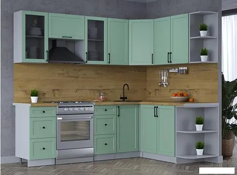 Готовая кухня Интерлиния Тренд 1.7x2.4 правая (мята/мята/дуб бунратти)