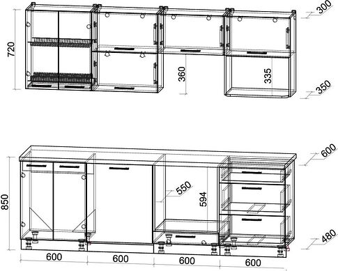Готовая кухня Интерлиния Мила Gloss 2.4-ПМ2 (пепел/пепел/дуб бунратти)