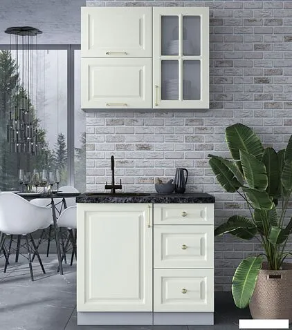 Готовая кухня Интерлиния Мила Шато 0.9Б (белый/белый/кастилло темный)