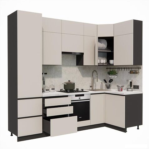 Готовая кухня ВерсоМебель Эко Премиум 1.2x2.7 правая (кашемир/ст. мрамор лацио)