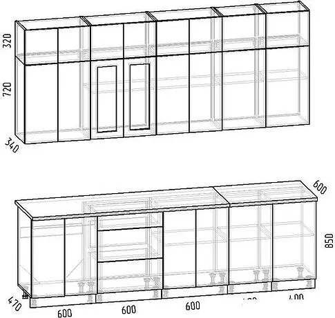 Готовая кухня Интермебель Лион-9 В-1 2.6м (белый софт/графит софт/мрамор лацио белый)
