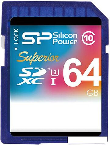 Карта памяти Silicon-Power SDXC UHS-I U3 (Class 10) 64GB (SP064GBSDXCU3V10)