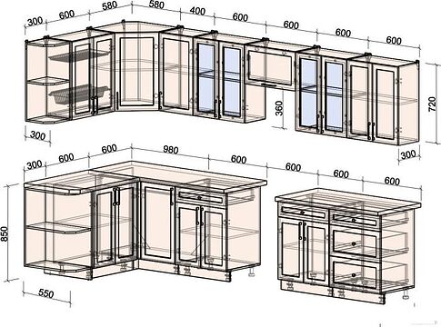 Готовая кухня Интерлиния Тренд 1.5x3.4 левая (пепел/пепел/опал светлый)