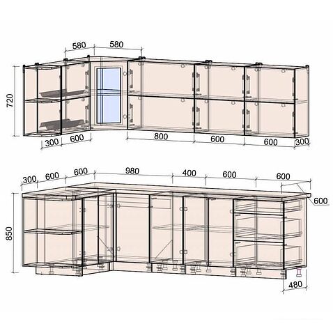 Готовая кухня Интерлиния Мила Матте 1.5x2.6 А правая (белый-белый-кастилло тёмный)