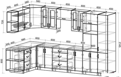 Готовая кухня Интерлиния Мила Крафт 1.68x3.4 левая (дуб королевский)