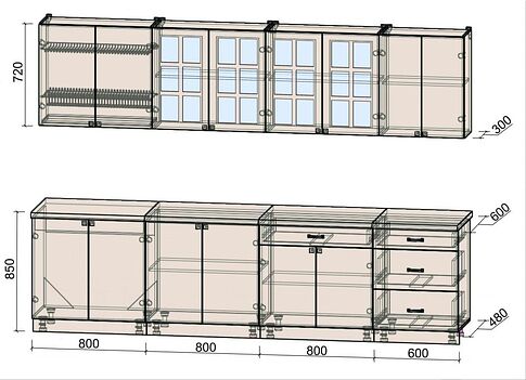 Кухня Интерлиния Мила Деко 3.0 Б (мята/белый/опал светлый)