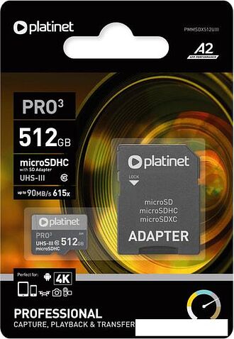 Карта памяти Platinet Pro 3 microSDXC PMMSDX512UIII 512GB + адаптер