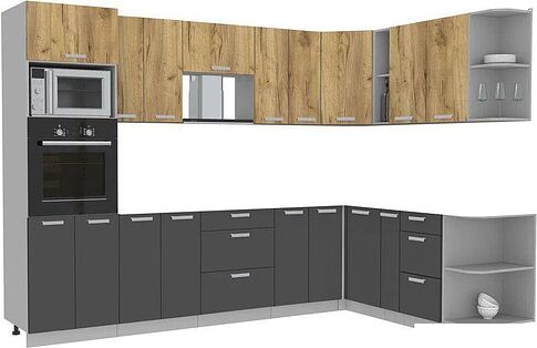 Готовая кухня Интерлиния Мила Лайт 1.88x3.0 правая без столешницы (дуб золотой/антрацит)