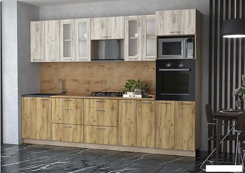 Готовая кухня Интерлиния Мила 3.0 ВТ (дуб белый/дуб золото/дуб бунратти)