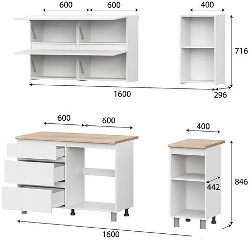 Готовая кухня Mio Tesoro Токио 1.6 (белый текстурный/дуб сонома)
