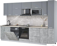 Готовая кухня Интерлиния Мила Лайт 3.1-ПМ2 (серебро/бетон/травертин серый)