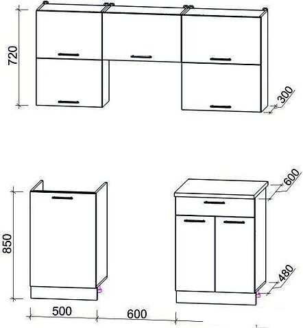 Кухня Интерлиния Мила Gloss 60-17 (бордовый/черный глянец)