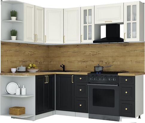Кухонный модуль Интерлиния Мила Шато 1.5x2.2 LV (белый/черный/дуб бунратти)