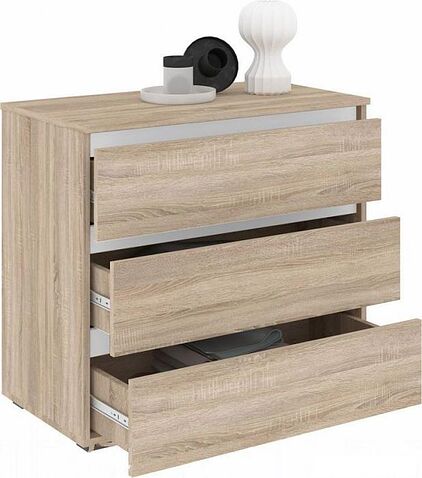 Комод Кортекс-мебель Бари 80 3ш (дуб сонома/дуб сонома/белый)