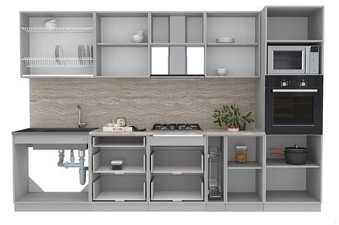 Готовая кухня Интерлиния Мила Лайт 3.2 ВТ (серебристый/бетон/бискайская сосна)