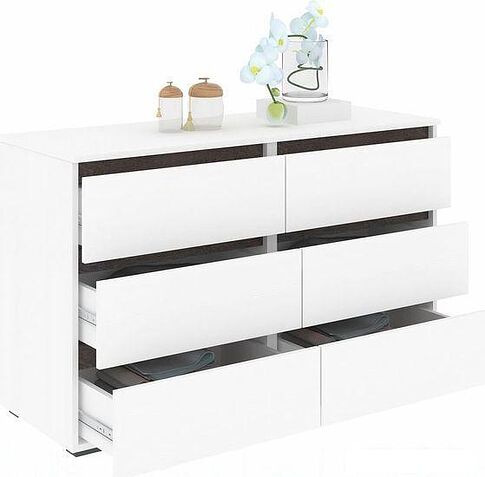 Комод Кортекс-мебель Бари 120 6ш (белый/белый/береза)