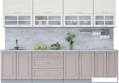 Готовая кухня Интерлиния Мила Шато 3.0Б (белый/луна/серый каспий)