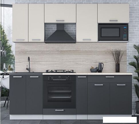 Готовая кухня Интерлиния Мила Лайт 2.2 ВТ (персидский жемчуг/антрацит/травертин серый)