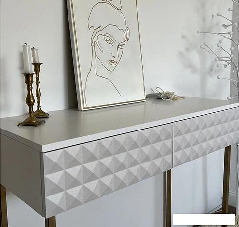 Консольный стол Shtabe Simple 7011 эко (травертин/белый/золото)