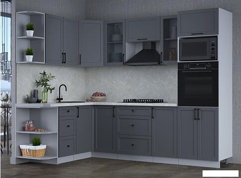 Готовая кухня Интерлиния Тренд 1.68x2.6 ВТ левая (пепел/пепел/опал светлый)