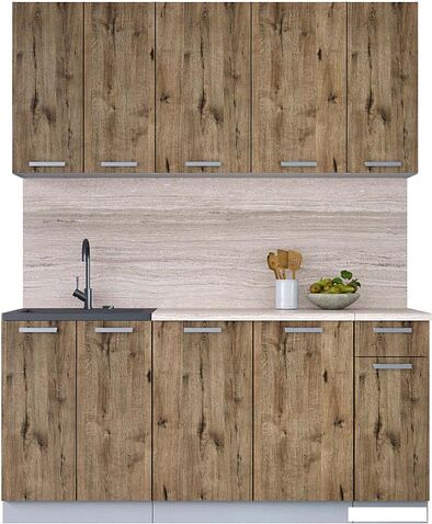 Готовая кухня Интерлиния Мила Лайт 1.7-60 (дуб веллингтон/дуб веллингтон/травертин серый)