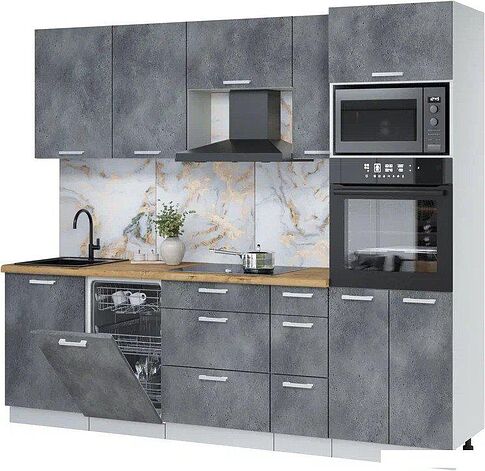 Готовая кухня Интерлиния Мила Лайт 2.45-ПМ3 (бетон портленд/бетон портленд/дуб бунратти)