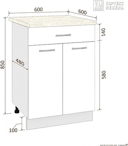 Шкаф напольный Кортекс-мебель Корнелия Лира НШ60р1ш (крем/королевский опал)