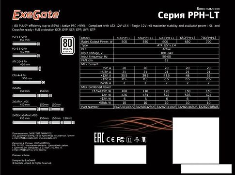 Блок питания ExeGate 650PPH-LT 80 Plus EX282046RUS-S