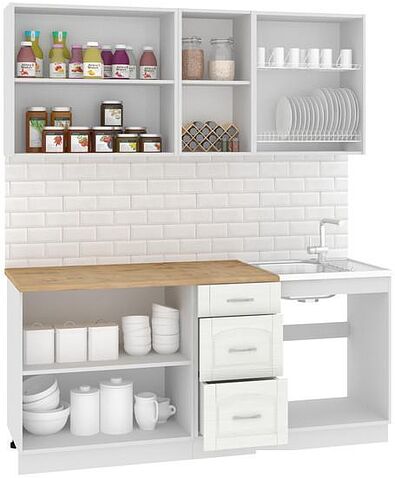 Готовая кухня Кортекс-мебель Корнелия Ретро 1.8 (ясень белый/дуб бунратти)