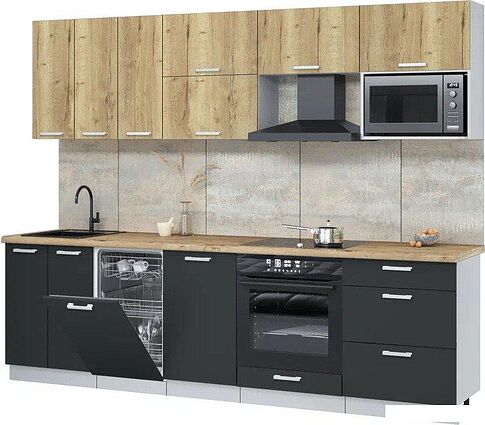 Готовая кухня Интерлиния Мила Лайт 2.7-ПМ4 (дуб золотой/антрацит/дуб бунратти)