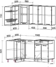 Готовая кухня Интерлиния Мила 12x16 без столешницы (белый платинум/бетон)