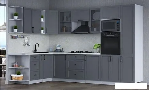 Готовая кухня Интерлиния Тренд 1.88x3.2 ВТ левая (пепел/пепел/опал светлый)